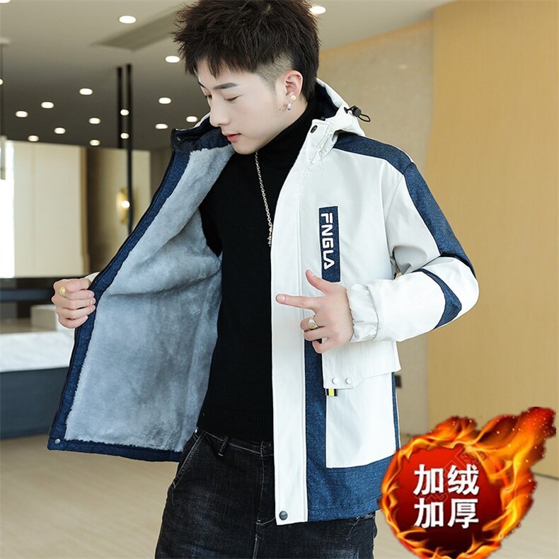 冬季牛仔棉服男模特加厚夹克风衣保暖外套工装棉衣黑色866加绒,男装夹克,星座1207