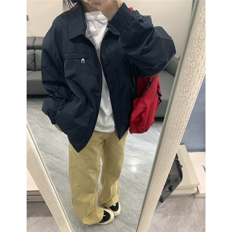 正反两面穿格子翻领外套女春秋痞帅高街中性原宿港风宽松夹克男潮,男装夹克,星座1210-1