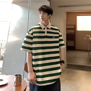 美式港风条纹短袖polo衫男大码翻领短袖T恤DP8761P40控59图片