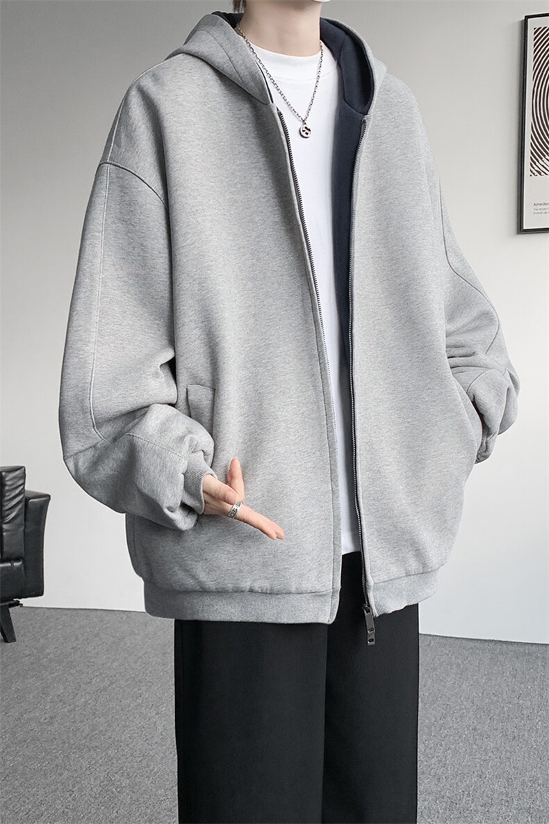 8XL-M500克重磅潮牌百搭卫衣男美式情侣连帽撞色休闲外套WY33P68,女装短外套,电商D206-1
