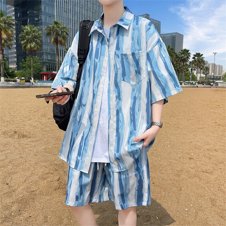 夏季海边沙滩男女同款休闲套装潮牌宽松大码XZ102B-1-TZ2562P55图片