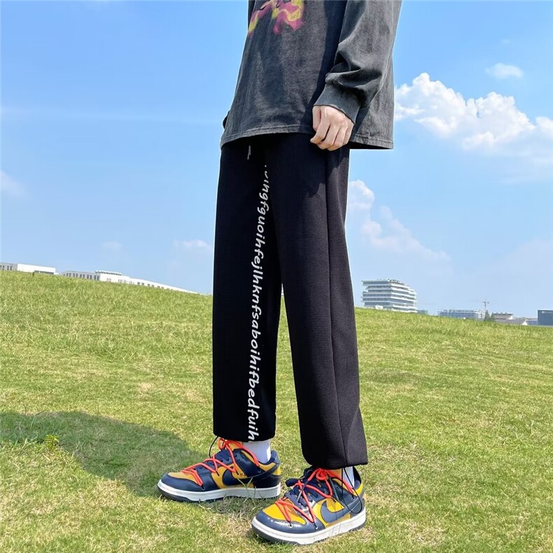 218-1-P30-Q127新款时尚休闲华夫格字母休闲休闲裤,男装休闲裤,四季星座218-1