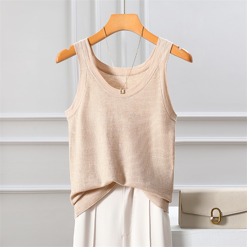 简约气质纯色百搭经典款U领精纺羊毛吊带女内搭外穿，女装背心吊带，润匹羊绒