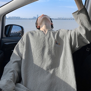 V领时尚打底衫腊肠狗刺绣纹理感大码长袖T恤男T51122-特P28控48图片