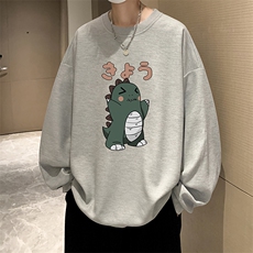 华夫格卫衣圆领卫衣男大码长袖t恤男外套HW76037-P30加绒款-P40，男装卫衣，电商A040