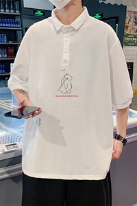 PL57140-P35 翻领短袖polo衫男大码胖子半袖t恤男有领保罗衫 模特图片