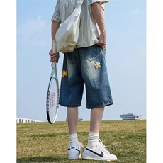 潮小花刺绣贴布五分牛仔短裤夏季2025新款美式宽松中裤D3557，男装牛仔裤，星座1116A（原606A-3）