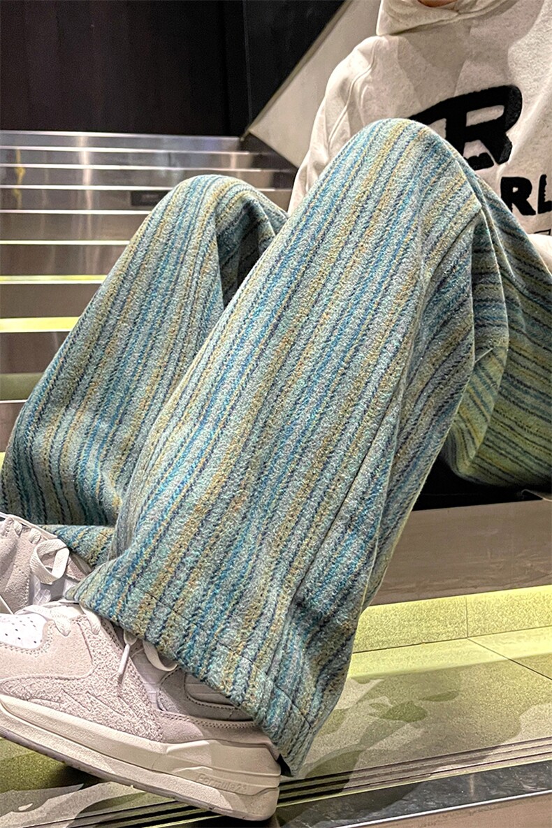8XL-M特大码呢料加绒裤男新年裤条纹卫裤休闲基础款K948P60加绒70,男装休闲裤,电商D206-1