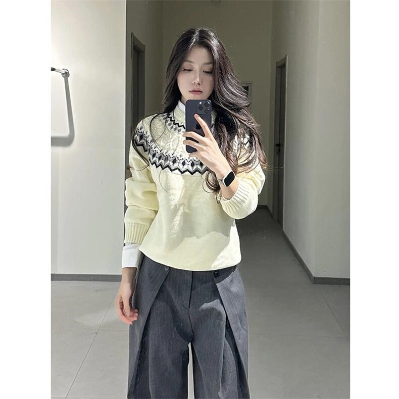 重磅秋冬装北极绒套头毛衣美式复古休闲慵懒风提花工艺针织衫外套,男装针织衫/毛衣,电商A486
