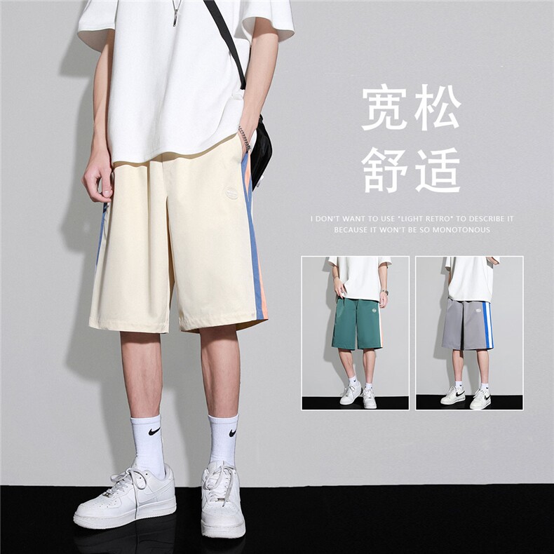 2023夏季新款条纹休闲短裤男潮流五分裤A110 P35-控48图片