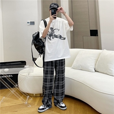 A450-GZ47-P70控98抖音高品质棉布格子休闲裤拖地长裤格纹，男装休闲裤，电商A450