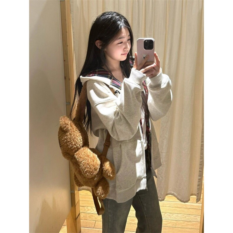 5258-P50原版做工#刺绣食毛华棉复合格子拼接卫衣薄款/加绒,女装卫衣/绒衫,星座617A-2