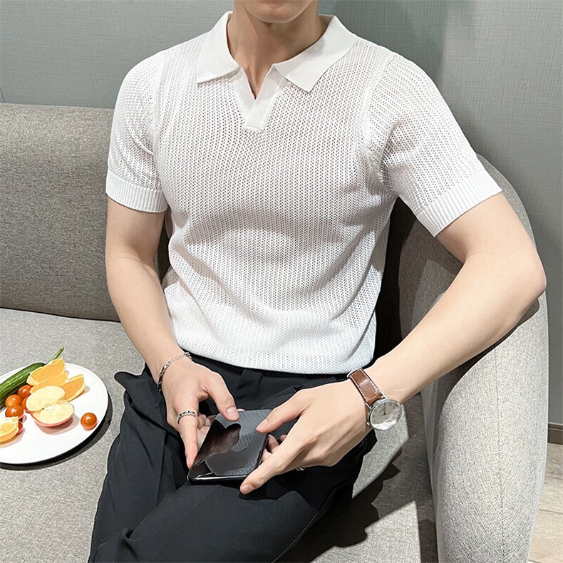 夏季薄款针织翻领polo衫男商务通勤休闲百搭半袖上衣WB468-P43,男装T恤,星座412-2
