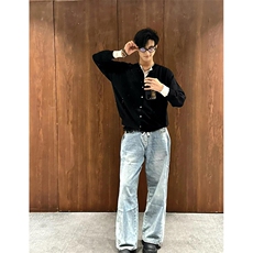 小众设计感假两件拼接螺口长袖毛衣男宽松韩版针织衫外套MK122，男装针织衫/毛衣，星座1116A（原606A-3）