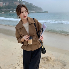 现货韩版宽松休闲百搭显瘦短款风衣外套女春款2D075(P145-K200)，女装短外套，2D075