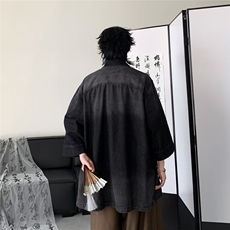 新中式渐变水洗复古盘扣水洗牛仔衬衫夏季薄款短袖衬衫，男装衬衫，星座410-6（原星座1304-1）
