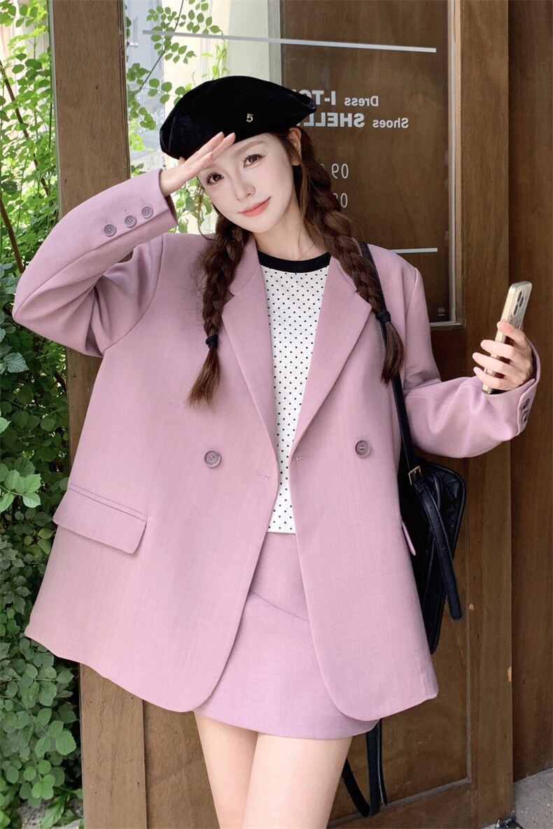 【春款现货】新品粉紫色复古西装套装088-7738P185K258,女装套装/套裙,2C088