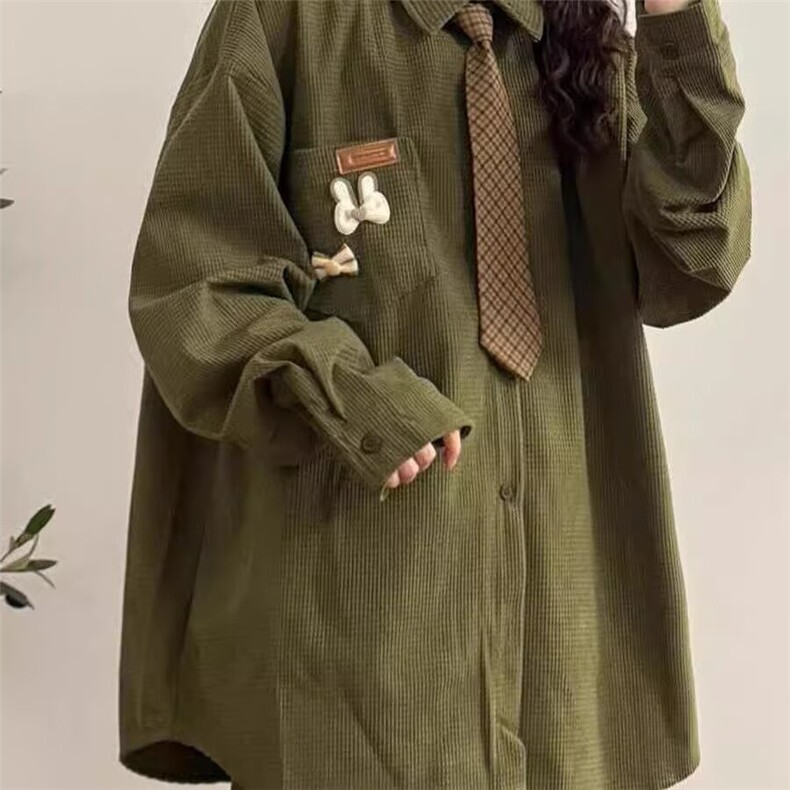 3038-P502026春秋日系复古宽松长袖衬衫女学院风休闲宽松衬衣,男装衬衫,电商B323A