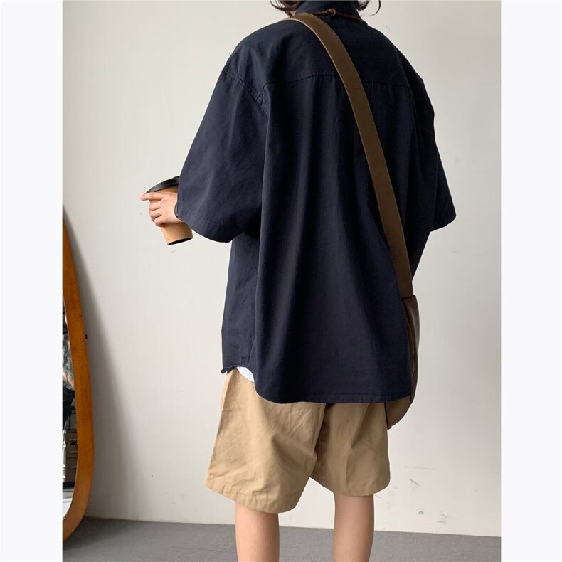 日系复古工装短袖衬衫男女廓形学生夏季宽松半袖衬衣RJ1011-p38,男装衬衫,星座1008