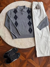 预售款~已下单3色老钱风菱格提花套头POLO针织毛衣MY2581批68，男装针织衫/毛衣，星座1411A-6