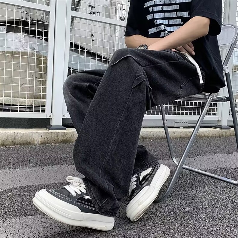 美式潮流牛仔裤男生复古水洗做旧宽松直筒裤港风阔腿裤子潮男,男装牛仔裤,星座218-1（原230）