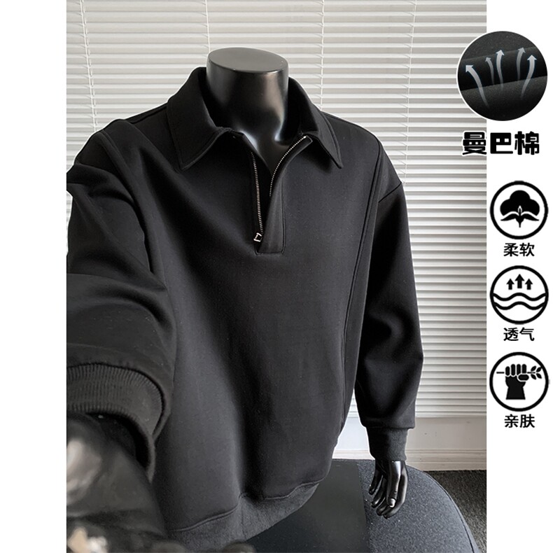 特批P50无差价秋季500g重磅曼巴棉时尚拼接半拉链大码卫衣男W5416图片
