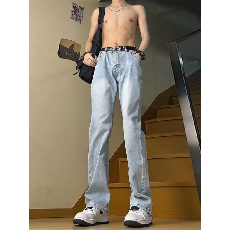 美式复古牛仔裤男春夏季新款高街宽松显瘦设计感阔腿直筒长裤子,男装牛仔裤,星座506A