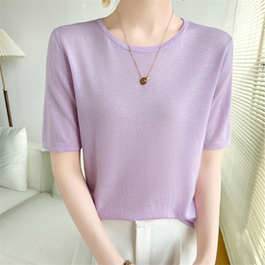 七分袖一字领针织衫女法式温柔风半袖薄款打底衫洋气中袖毛衣春秋图片