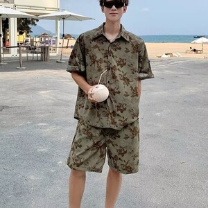 2024复古衬衫男夏装港风宽松短裤套装 TZ017 P42图片
