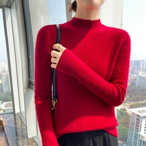 秋冬新款一线成衣半高领女100羊毛针织打底衫修身加厚毛衣图片