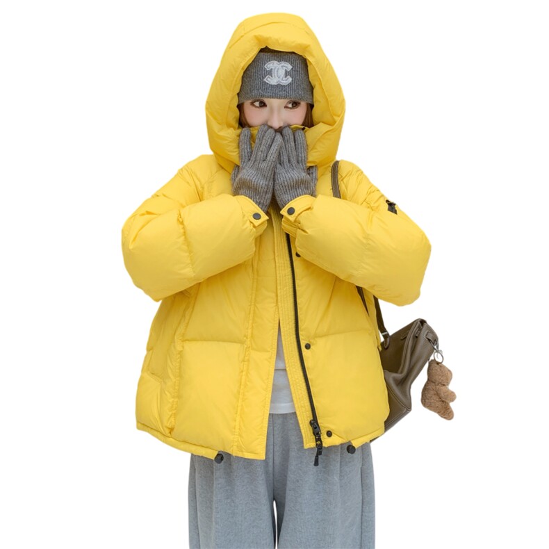 新品黄色连帽可拆卸短款羽绒服50白鸭绒2C271-9573-P245K335,女装羽绒服,2C271