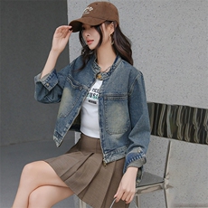 高级感气质牛仔短外套女春秋新款小个子宽松百搭复古长袖夹克上衣，女装牛仔外套，跑量工厂店