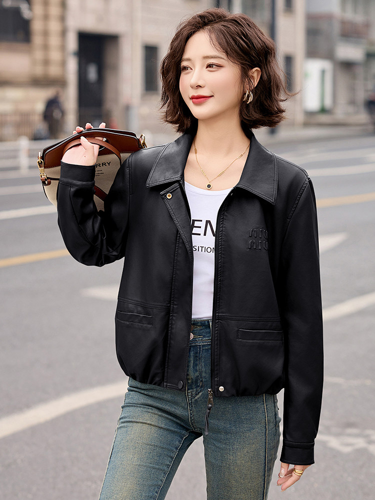 海宁皮衣外套女短款2025年新款春秋时尚宽松小个子绵羊皮夹克上衣,女装皮衣,臻衣坊