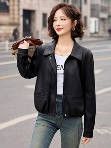 海宁皮衣外套女短款2025年新款春秋时尚宽松小个子绵羊皮夹克上衣图片
