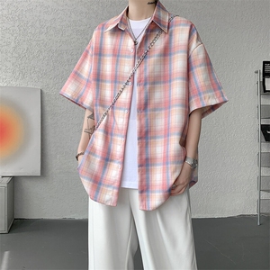 8XL-M格子短袖衬衫男夏季薄款DK制服衬衣JK学院风半袖外套DC28004图片