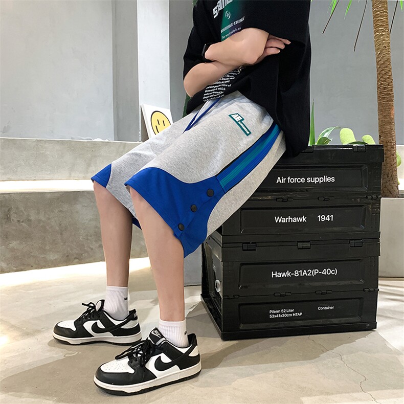 2025夏季港风排扣宽松拼色休闲短裤B266-DK07-P30,男装牛仔裤,星座B257-1