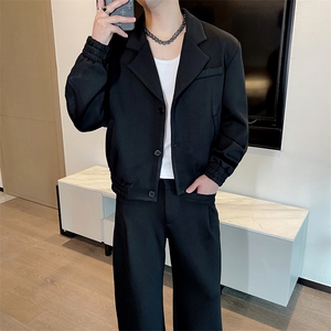 秋潮牌宽松发型师夜店纯色西服夹克两件套阔腿裤套装男TZ268-P205图片