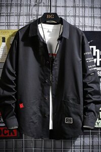 2021春季格风日系大码男字母印花休闲布标宽松衬衫C559-P45图片