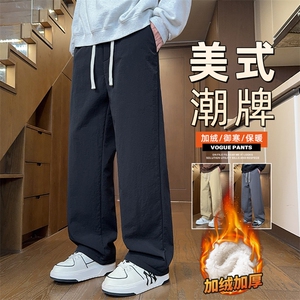 冬季加绒休闲男羊羔绒保暖宽松直筒美式百搭加厚阔腿裤Z2614-P55图片