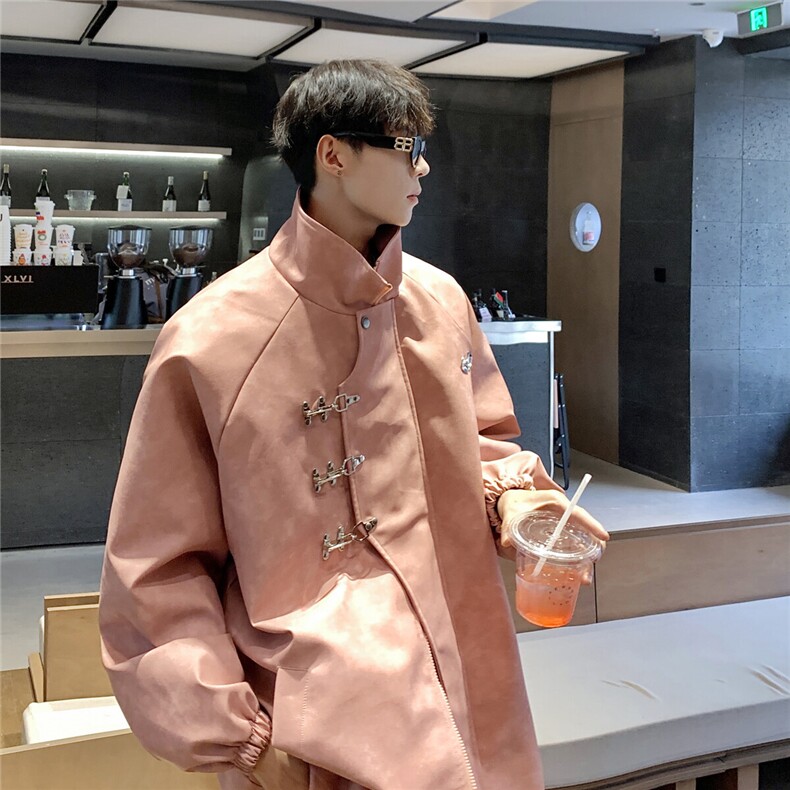 1美式复古飞机扣可拆卸胸针PU皮大码M-5XL夹克男JK77768P105控148,男装夹克,星座226-2
