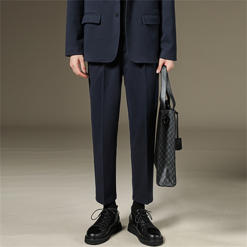 毛呢裤子男韩版秋冬季新款九分小西裤男士修身垂感西装长裤休闲裤，男装西服套装，星座505-2（原电商A260-1)