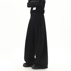 春季纹理感休闲裤打褶慵懒风潮流阔腿西裤男女C62183-TP5088，男装西裤，电商A102