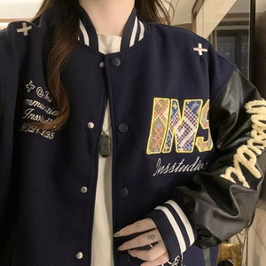 棒球服外套女春秋2025新款美式宽松设计感百搭学院风刺绣夹克上衣图片