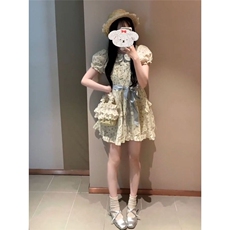 娃娃领泡泡袖碎花连衣裙女收腰显瘦法式茶歇小个子复古中长款裙子，女装连衣裙，星座506A