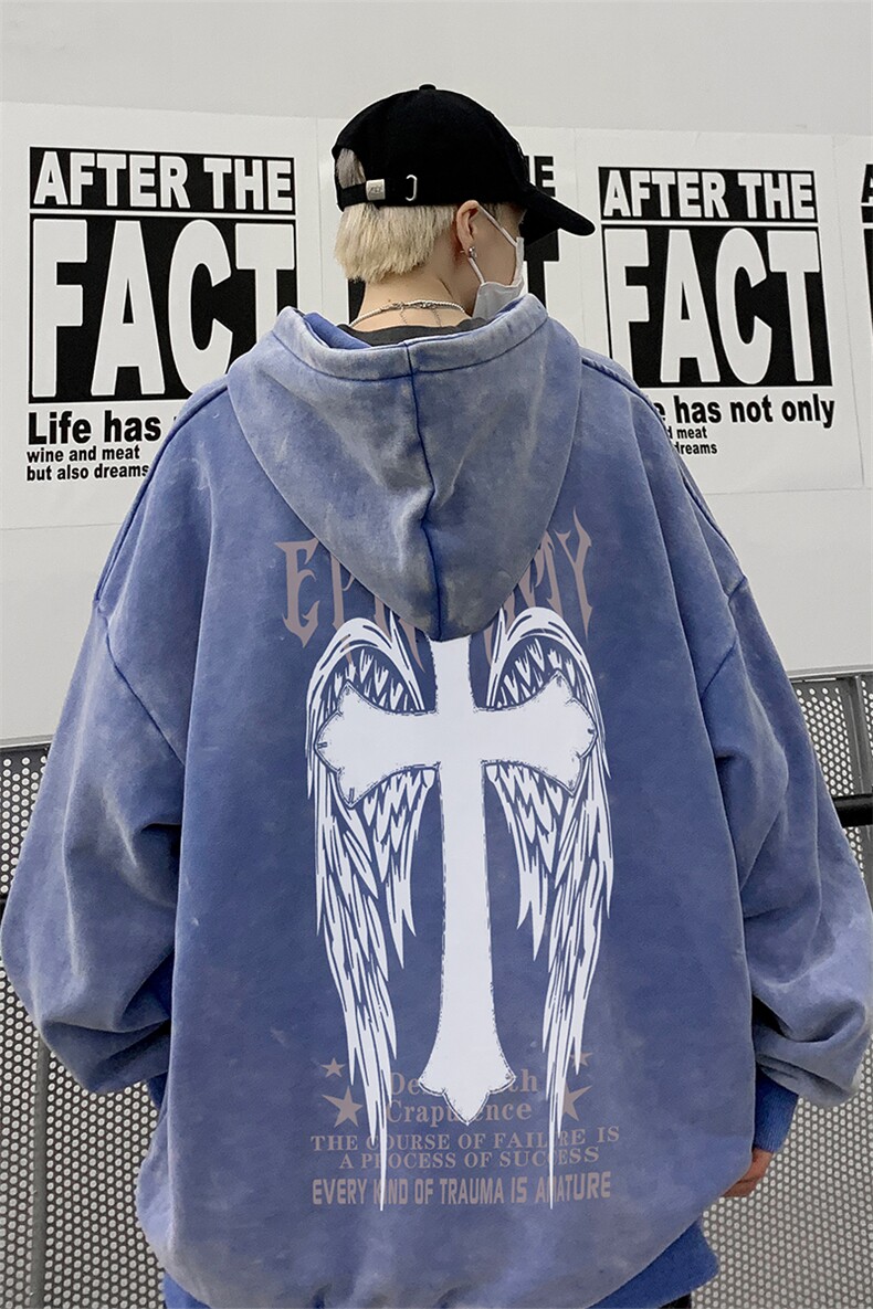 男装做旧加厚连帽卫衣23秋冬十字架印花男生外套XZ514-2-6677-P78,女装短外套,星座514-2(原B239)