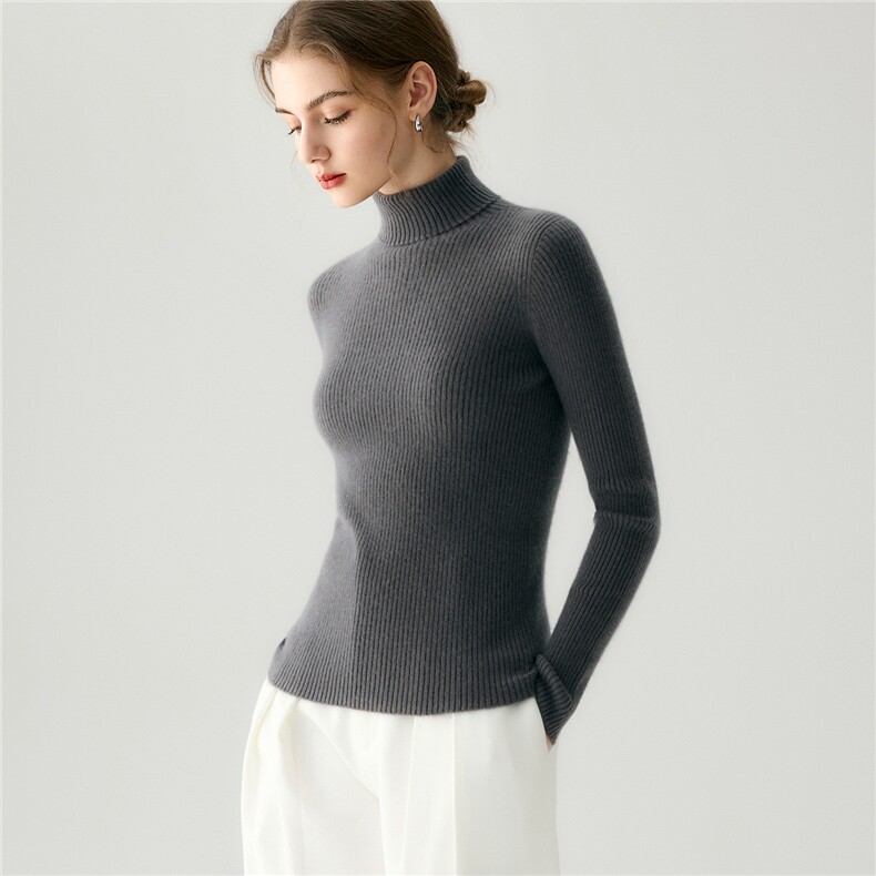 2025年秋季时尚百搭通勤简约休闲抽条高领，女装羊绒衫，戎禾素