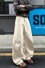 特批P48无差价秋季新款时尚高街拖地拼接褶皱宽松弯刀裤男K5963，男装休闲裤，电商A001