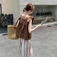 韩系小个子复古背心上衣套装女2025夏新款气质文艺范阔腿裤两件套，女装套装/套裙，2C170