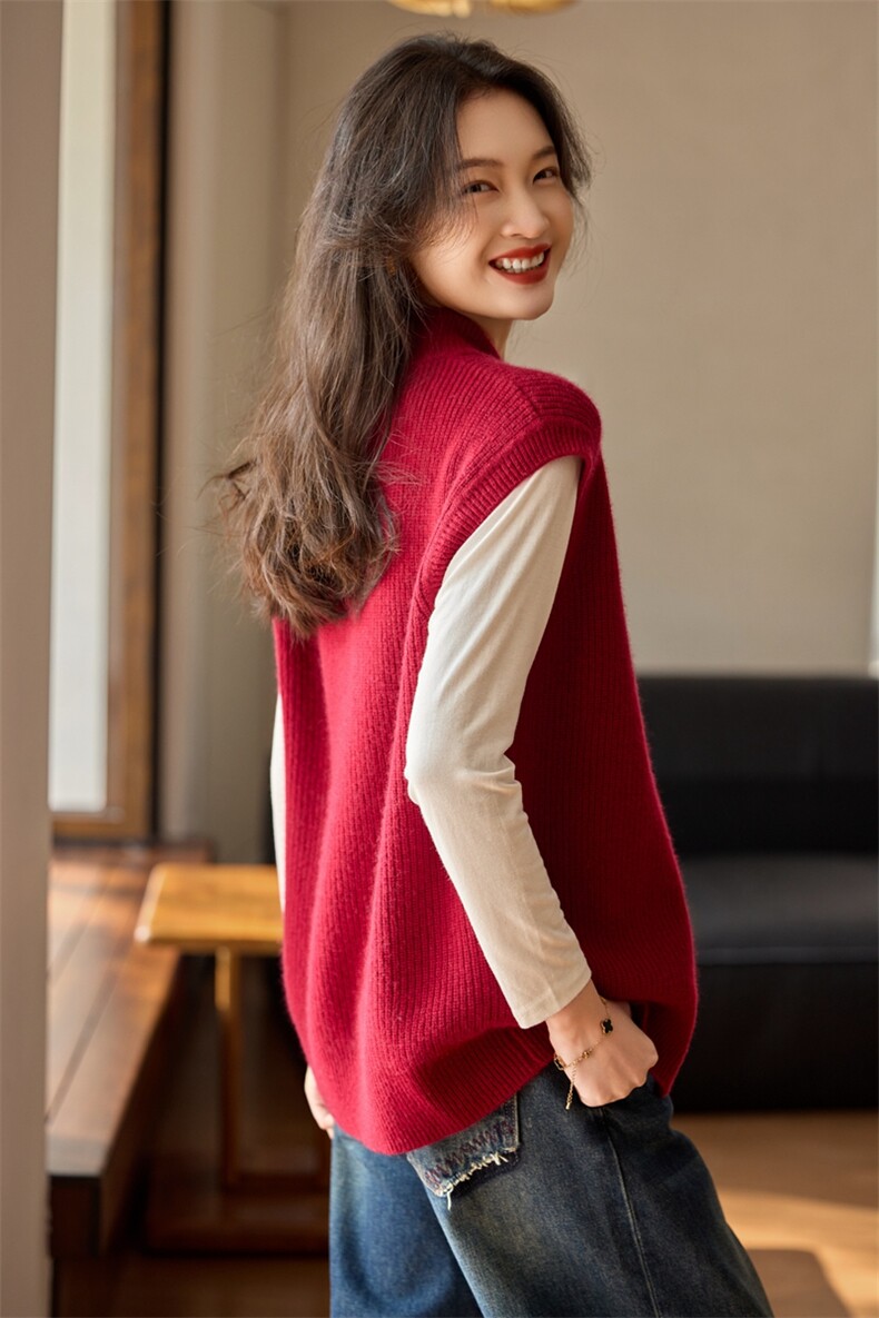 立领拉链款康赛妮线100纯山羊绒衫女秋冬元宝针针织毛衣马甲套头,针织衫/毛衣,江帆羊绒