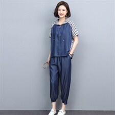 大码牛仔套装女2025夏季新款时尚洋气减龄休闲天丝中年妈妈两件套，女装套装/套裙，忆绮罗